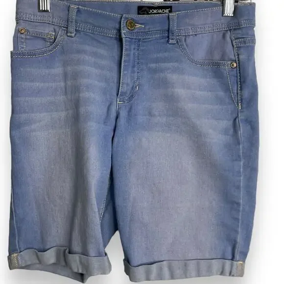 Jordache Bermuda Shorts Girls 16 Blue Casual Pockets Y2K Retro Stretch Academia - Picture 2 of 7